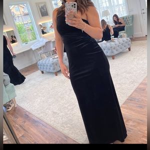 Floor length black velvet dress